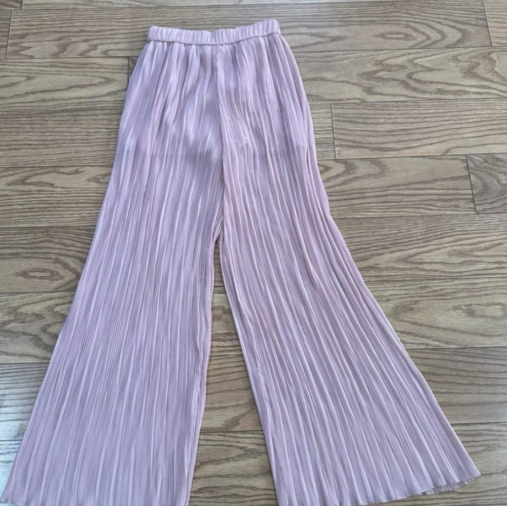 Zara Pink Pleated Wide Leg Palazzo Trousers Pants Size S - Picture 2 of 4